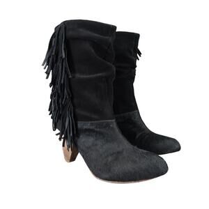 Matt Bernson Shoes Womens 6.5 Boots Fashion Leather Slouch Stacked Heel Fringe